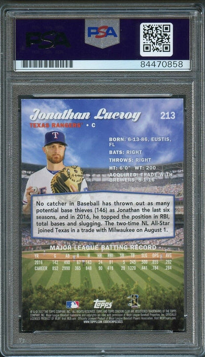 2017 Stadium Club #213 Jonathan Lucroy Signed Card PSA Slabbed Auto Grade  Range