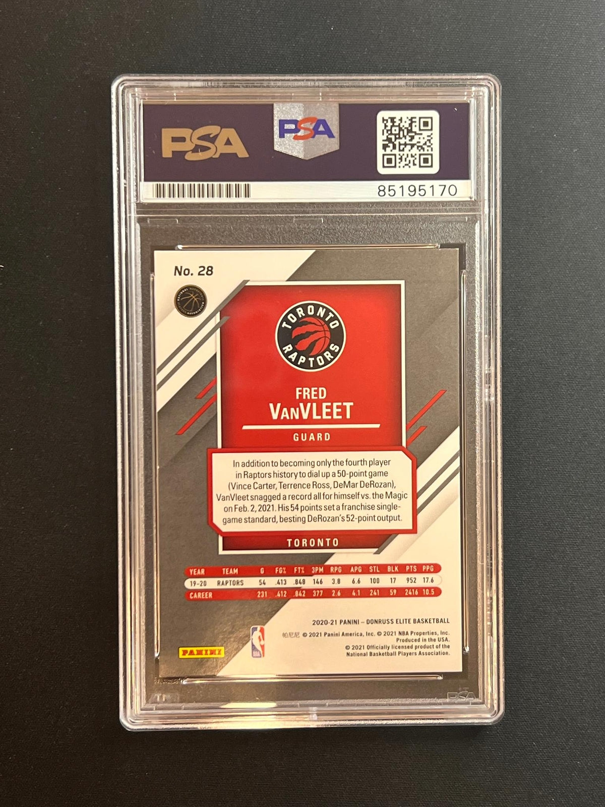 2020-21 Panini Donruss Elite #28 Fred VanVleet Signed Card AUTO PSA Slabbed Rapt