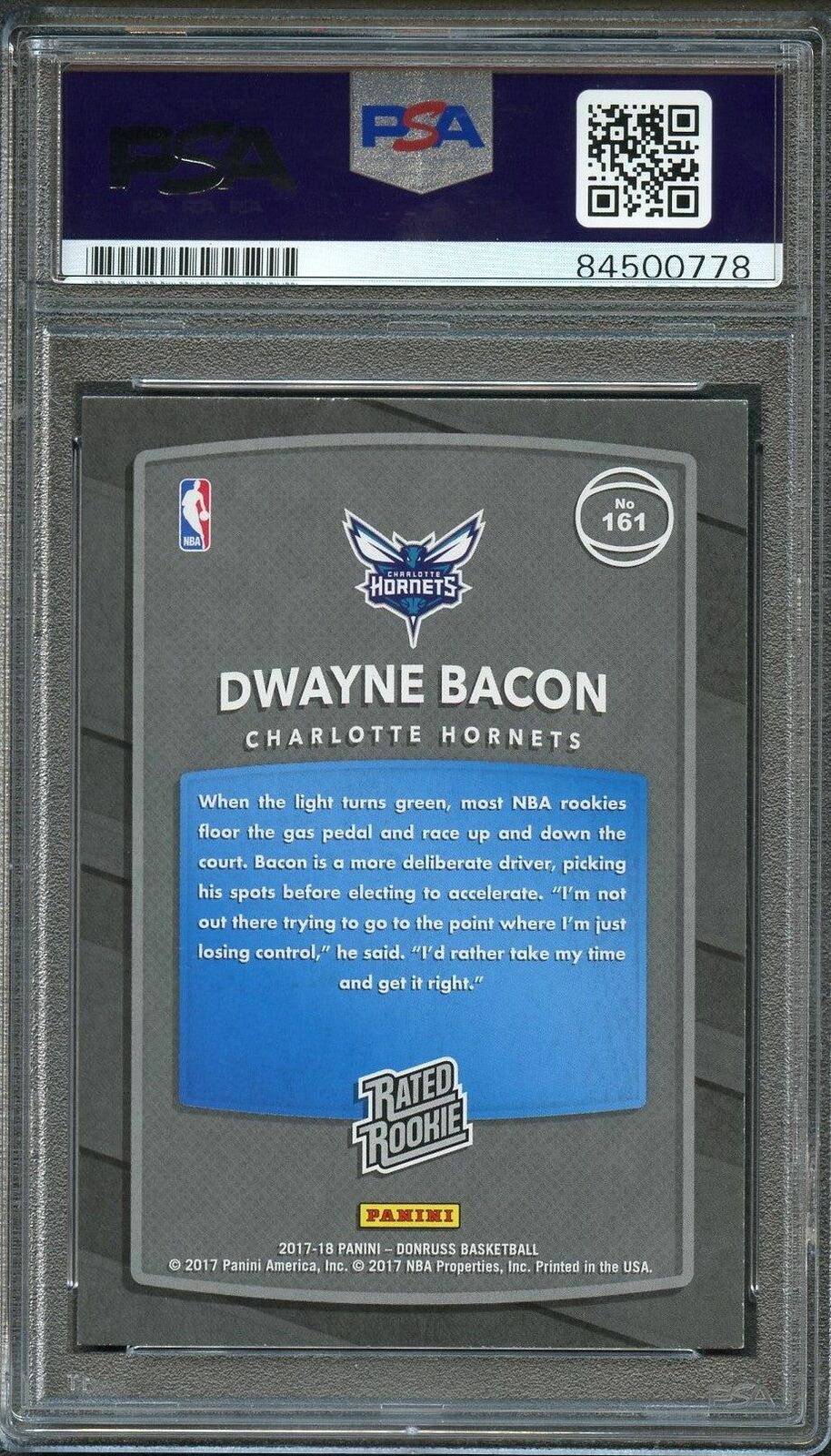 2017-18 Donruss Rated Rookie #161 Dwayne Bacon Signed Card AUTO 10 PSA/DNA Slabb