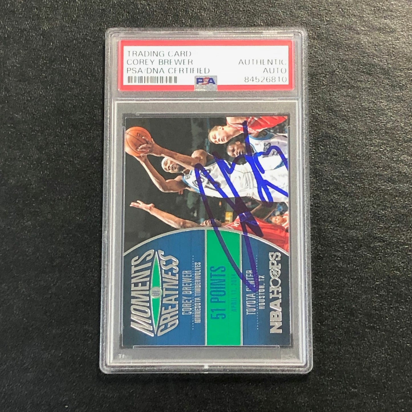 2014-15 NBA Hoops Moments of Greatness #19 Corey Brewer Signed Card AUTO PSA Sla