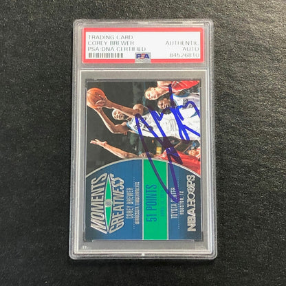 2014-15 NBA Hoops Moments of Greatness #19 Corey Brewer Signed Card AUTO PSA Sla