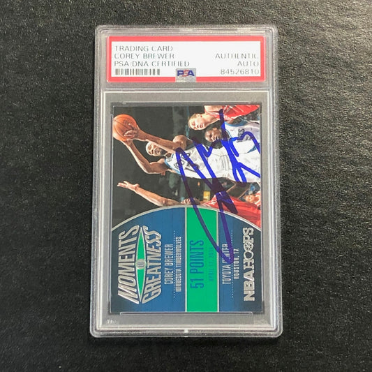 2014-15 NBA Hoops Moments of Greatness #19 Corey Brewer Signed Card AUTO PSA Sla