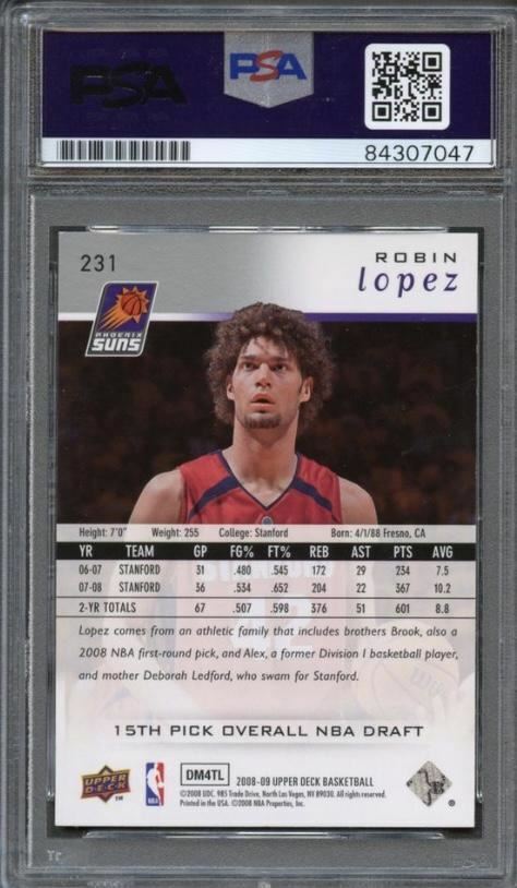 2008 Upper Deck #231 Robin Lopez Signed Card AUTO PSA Slabbed