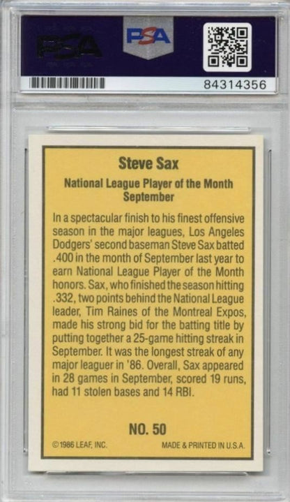 1986 Donruss Highlights #50 Steve Sax Signed Card AUTO Grade 10 PSA Slabbed