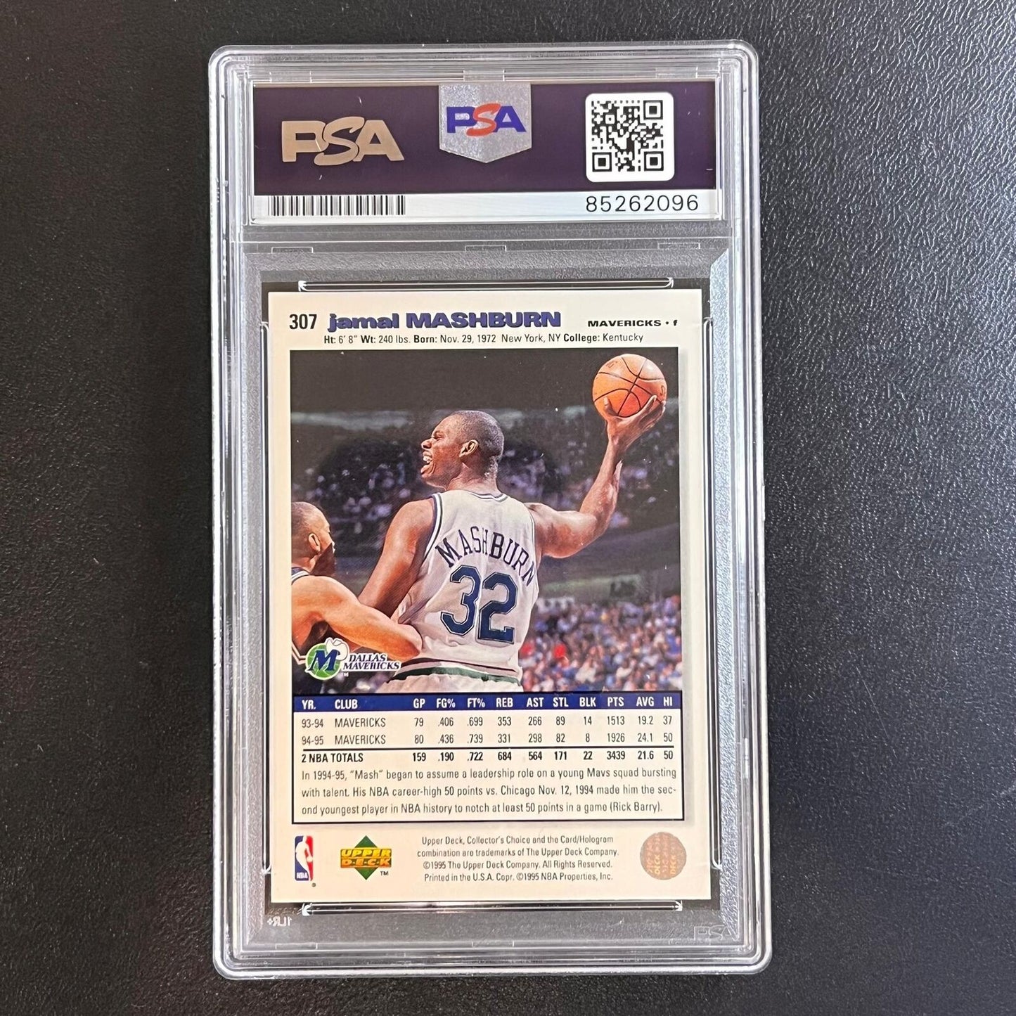 1995 Upper Deck Collector's Choice #307 Jamal Mashburn Signed Card PSA Slabbed M