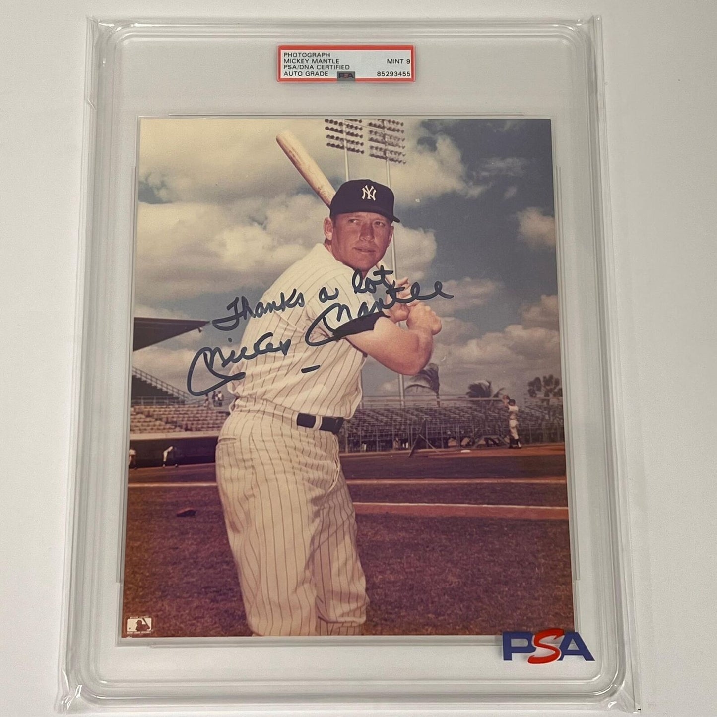 Mickey Mantle Signed 8x10 Photo PSA Encapsulated Auto Mint 9 Yankees