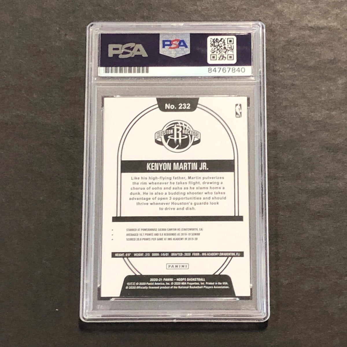 2020-21 NBA Hoops #232 Kenyon Martin Jr. Signed Card AUTO PSA Slabbed RC Rockets
