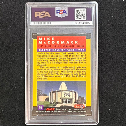 1991 Enor Pro Football Hall of Fame #96 Mike McCormack Signed Card PSA/DNA Slabb