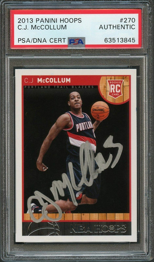 2013-14 Panini NBA Hoops #270 CJ McCollum Signed Card AUTO PSA Slabbed Trailblaz