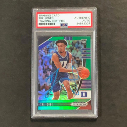 2020 Panini Green Prizm Draft Picks #37 Tre Jones Signed Card AUTO PSA/DNA Slabb