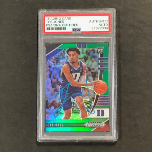 2020 Panini Green Prizm Draft Picks #37 Tre Jones Signed Card AUTO PSA/DNA Slabb