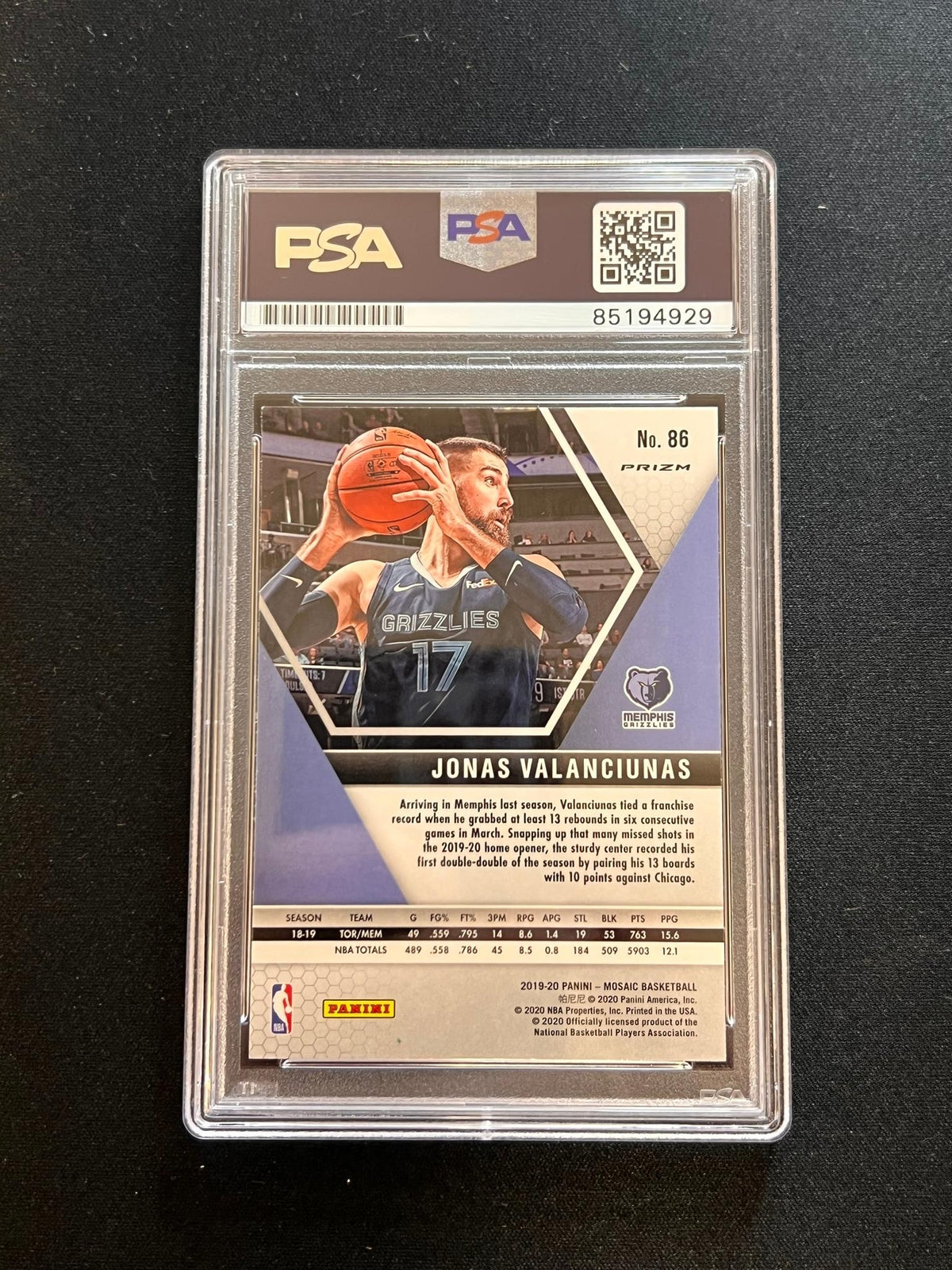 2019-20 Panini Mosaic #86 Jonas Valanciunas Signed Card AUTO PSA Slabbed Grizzli