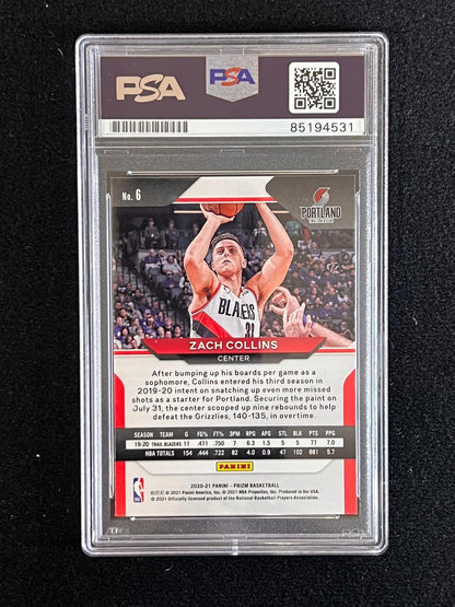 2020-21 Panini Prizm #6 ZACH COLLINS Signed Card AUTO 10 PSA/DNA Slabbed Blazers