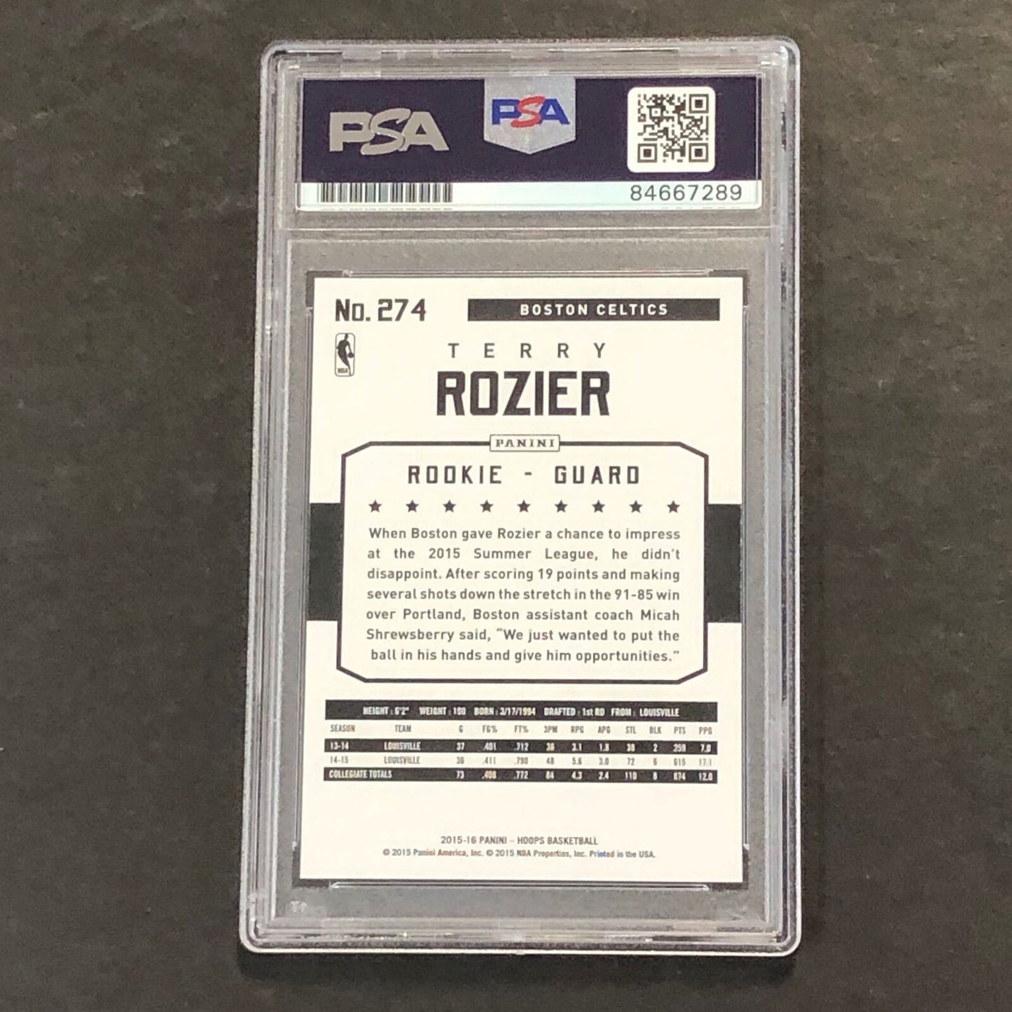 2015-16 NBA Hoops #274 Terry Rozier Signed Card AUTO GRADE 10 PSA/DNA Slabbed RC