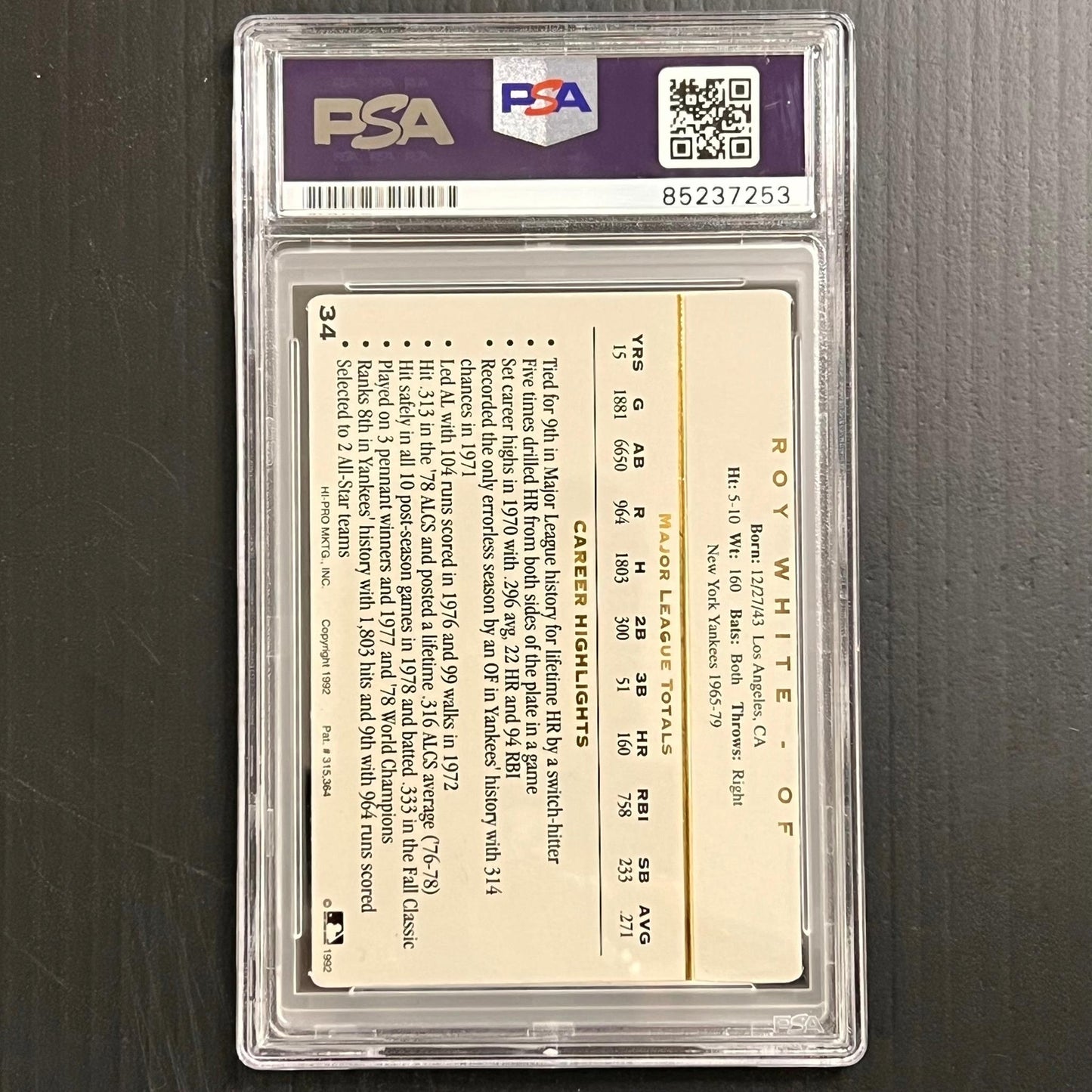 1992 Hi-Pro #34 Roy White Signed Card PSA Slabbed Auto Yankees