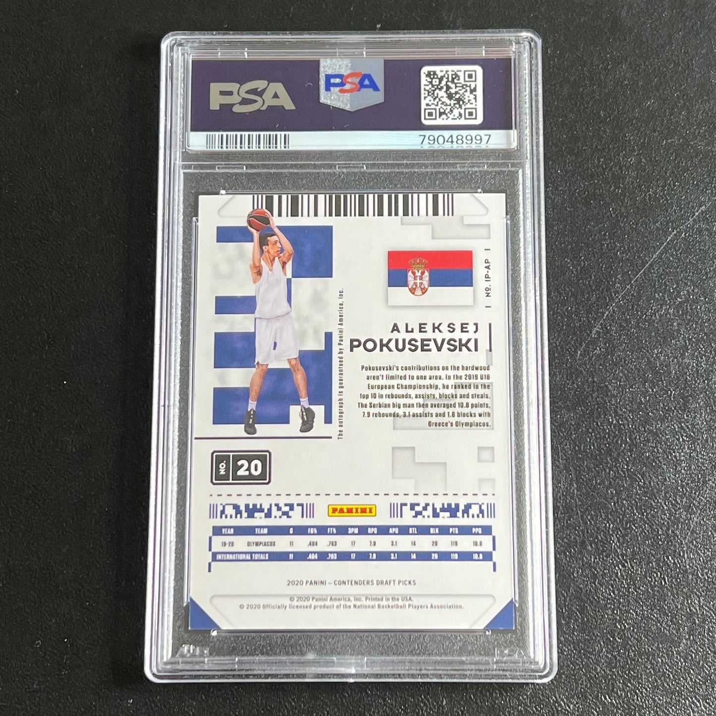 2020-21 Panini Contenders #20 Aleksej Pokusevski Signed Card PSA 8 Slabbed RC Th
