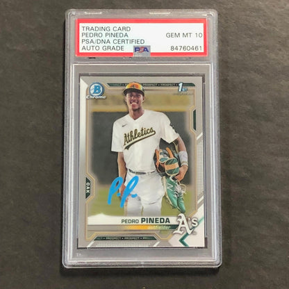 2021 Bowman Chrome #BCP-216 Pedro Pineda Signed Card PSA Slabbed Auto 10 A's
