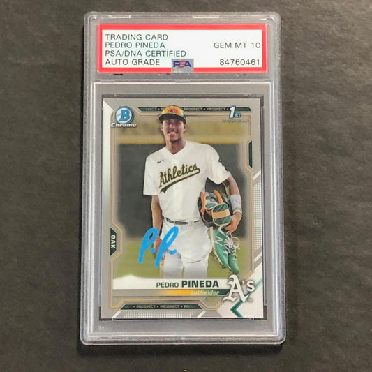 2021 Bowman Chrome #BCP-216 Pedro Pineda Signed Card PSA Slabbed Auto 10 A's