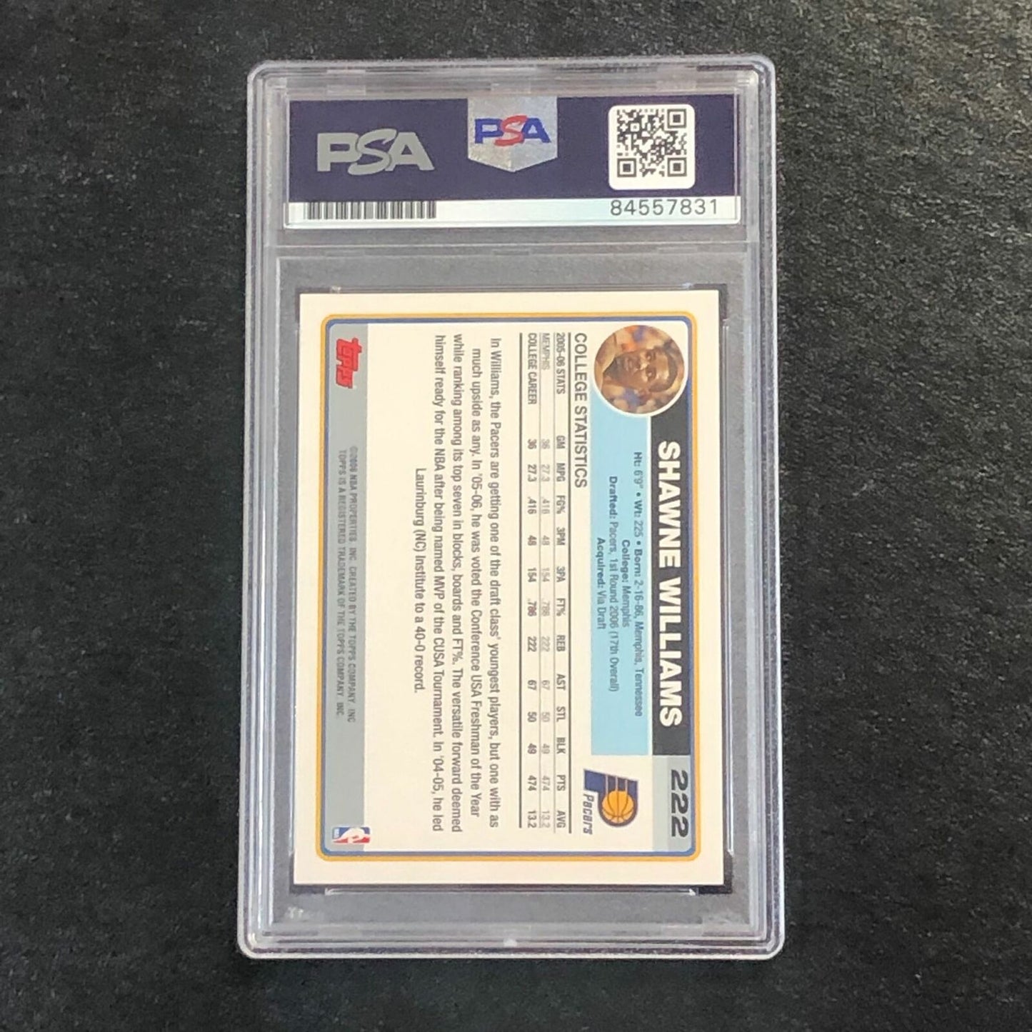 2006-07 Topps #222 Shawne Williams Signed Rookie Card AUTO PSA Slabbed RC Pacers