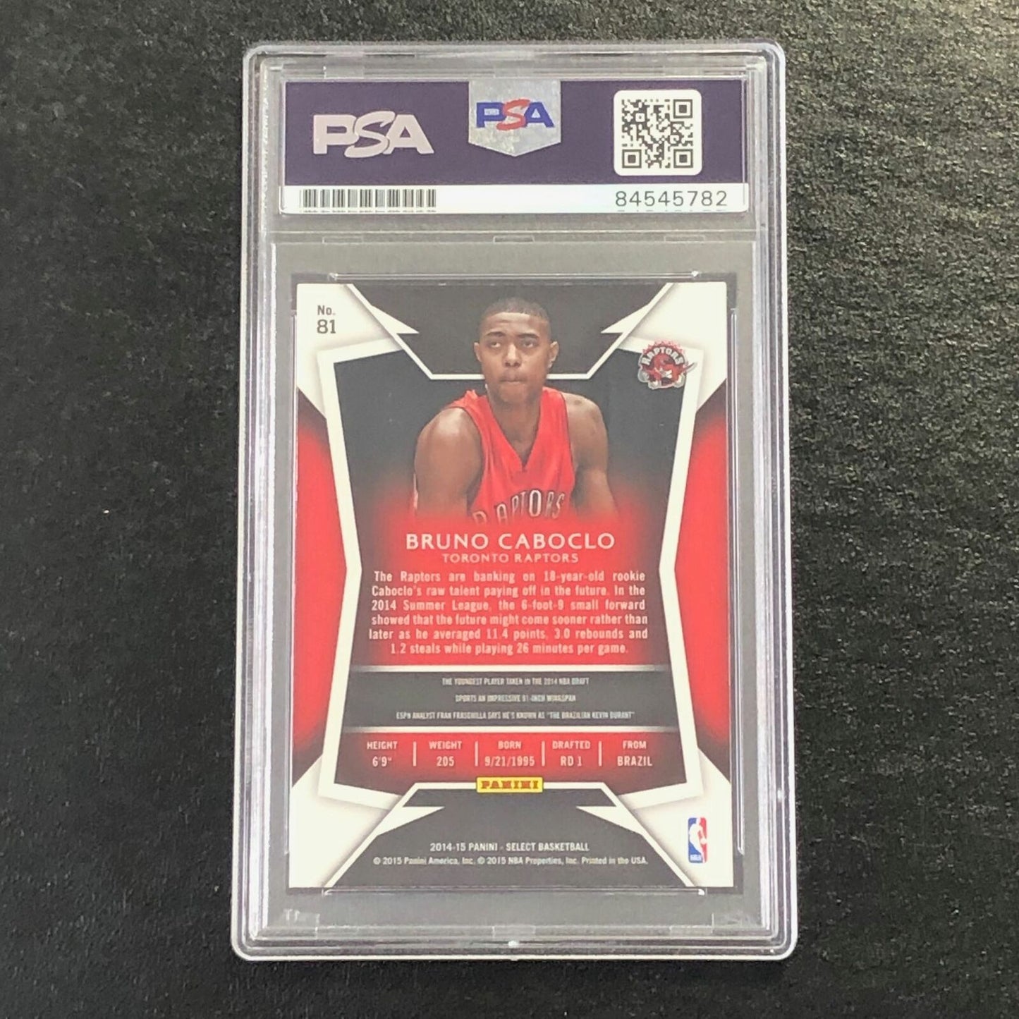 2014 Panini Select #81 Bruno Caboclo Signed Card AUTO 10 PSA/DNA Slabbed RC Rapt