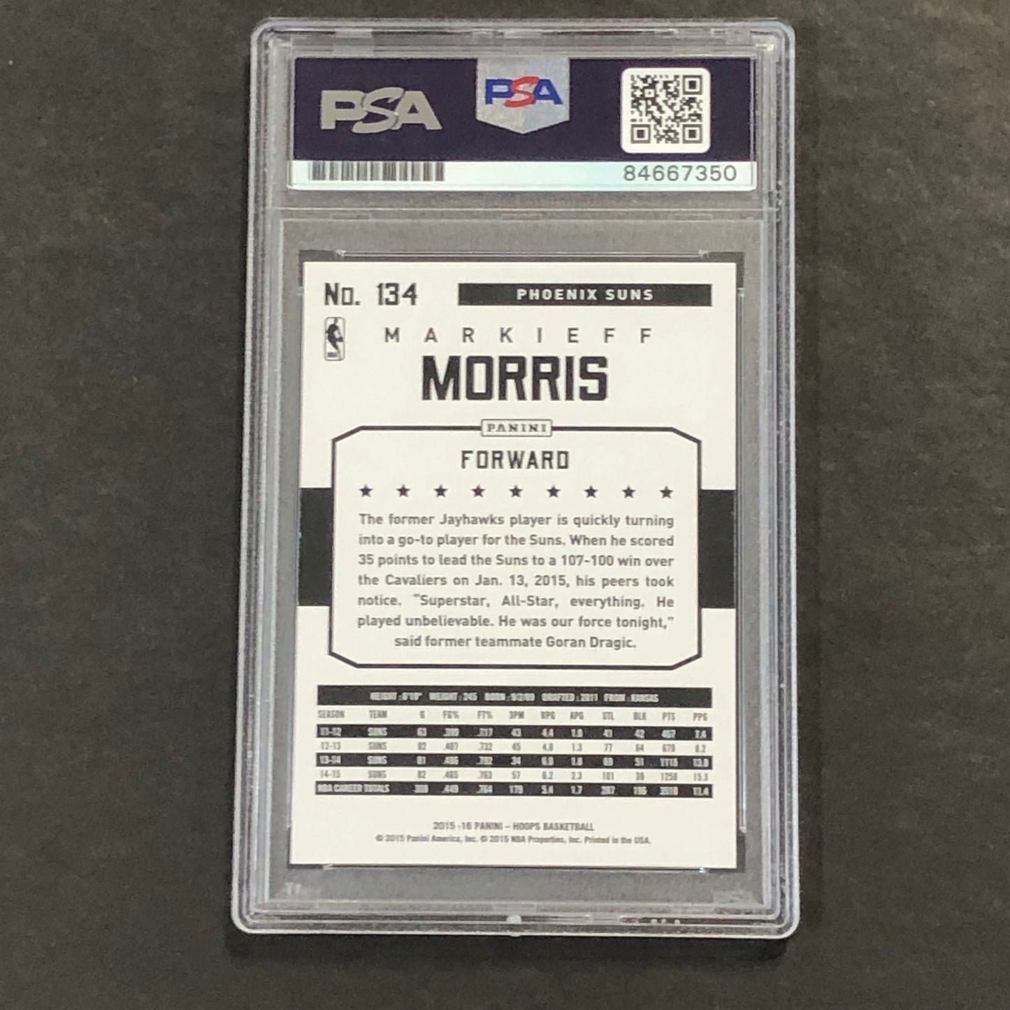 2015-16 NBA Hoops #134 Markieff Morris Signed Card AUTO GRADE 10 PSA Slabbed Sun