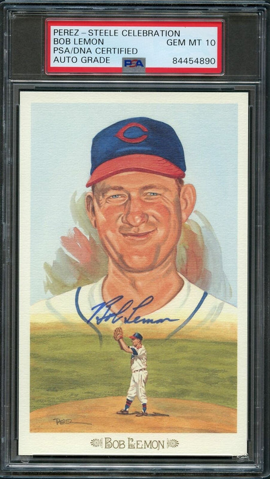 Bob Lemon Signed Postcard PSA/DNA Auto 10 Slabbed Autographed Cleveland