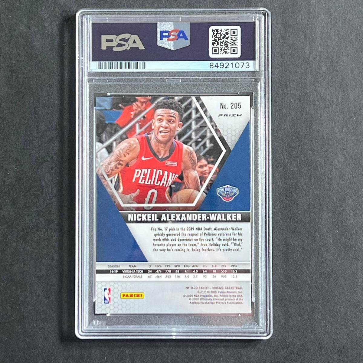 2019-20 Panini Mosaic Orange #205 Nickeil Alexander-Walker Signed Card AUTO PSA