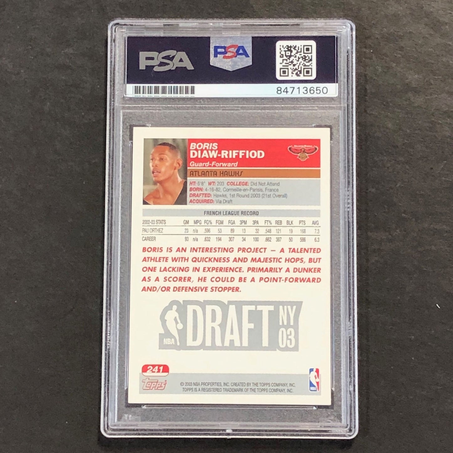 2003 NBA Topps #241 Boris Diaw-Riffiod Signed Card AUTO PSA Slabbed RC
