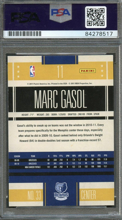 2011 Panini NBA Hoops #11 Marc Gasol Signed Card AUTO PSA Slabbed Grizzlies