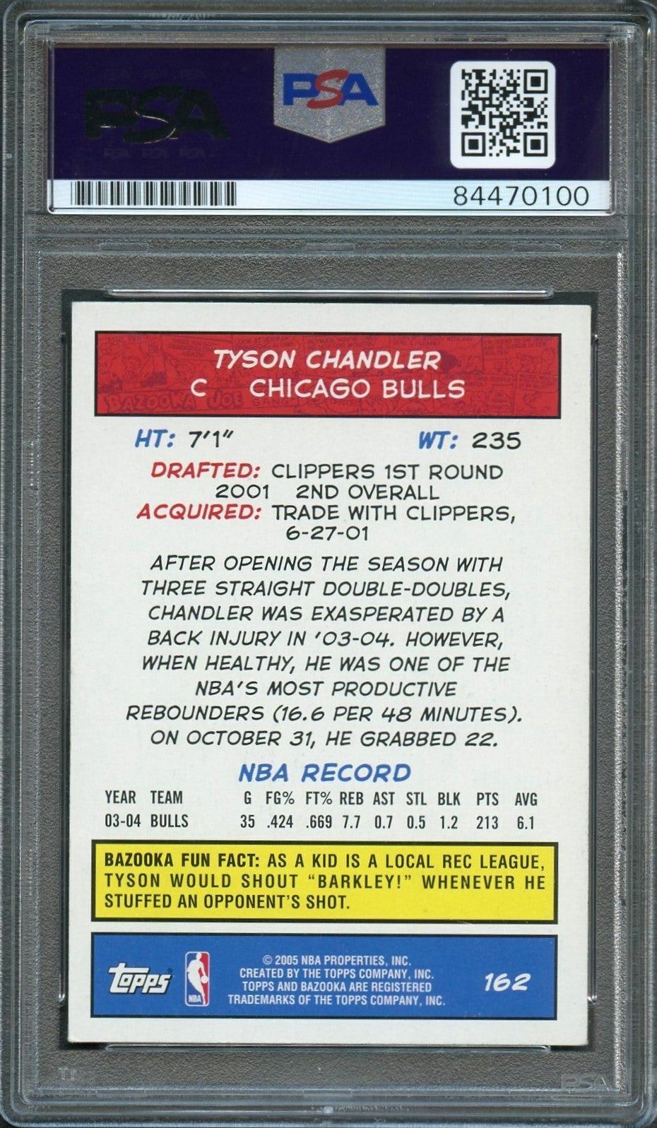 2004-05 Bazooka #162 Tyson Chandler Signed Card AUTO PSA Slabbed