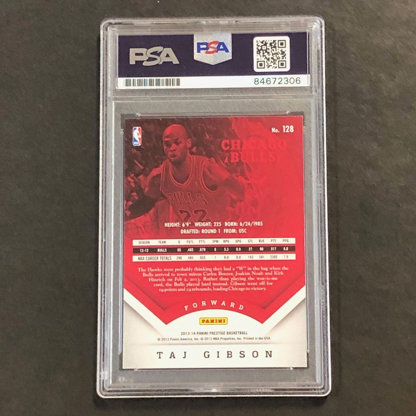 2013-14 Panini Prestige #128 Taj Gibson Signed Card AUTO PSA Slabbed Bulls