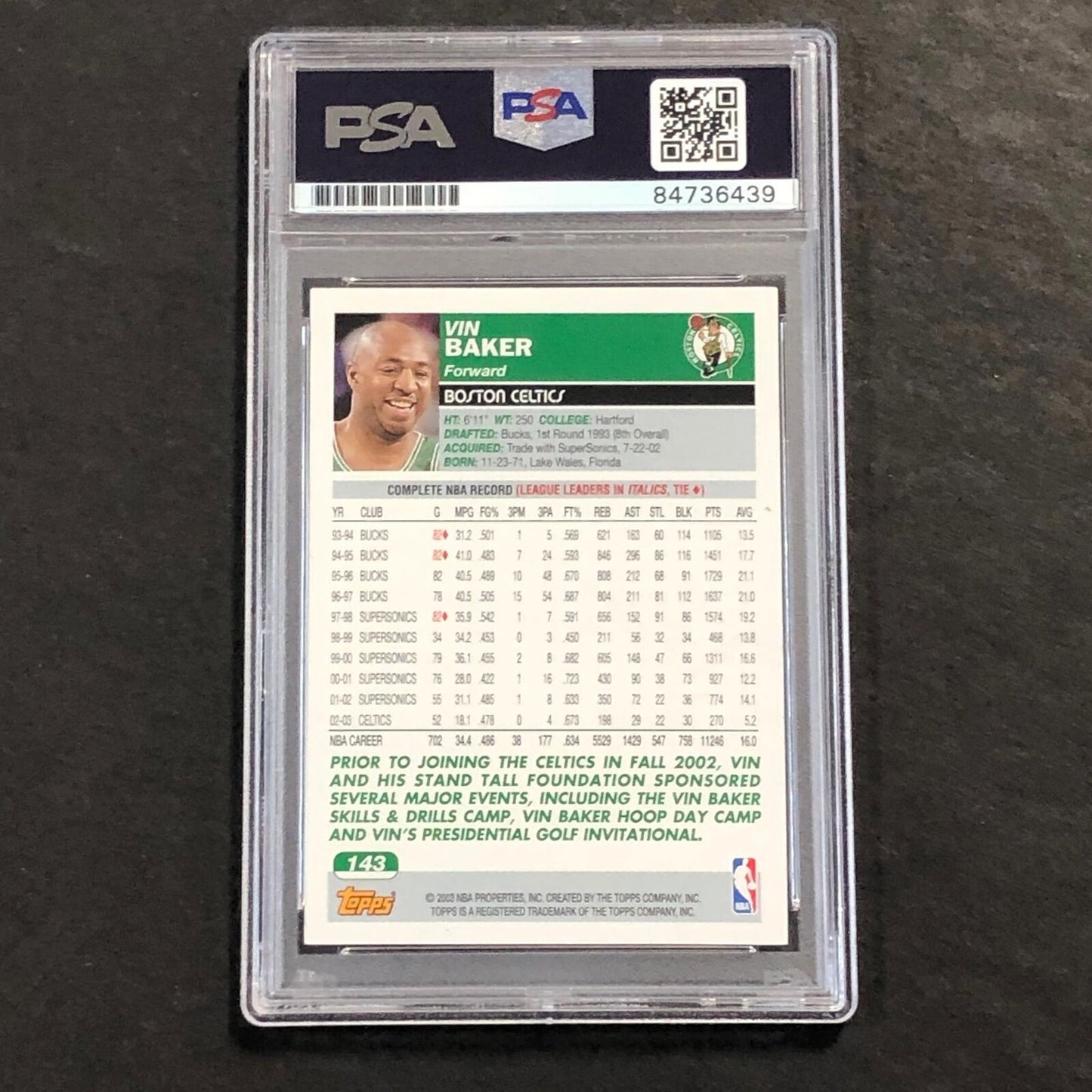2003-04 Topps Basketball #143 Vin Baker Signed Card AUTO PSA/DNA Slabbed Celtics