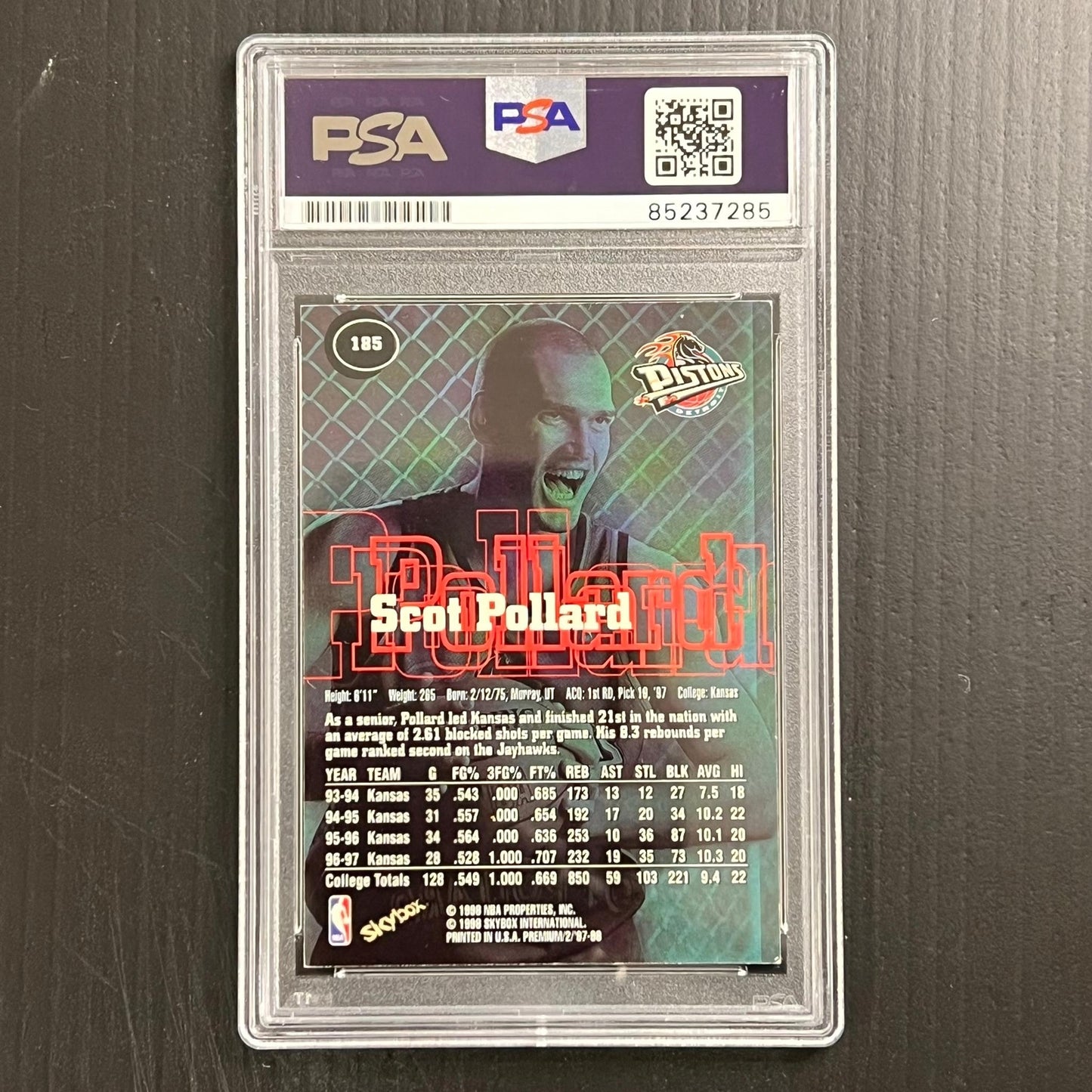 1998 Skybox #185 Scot Pollard Signed Card AUTO PSA Slabbed Pistons