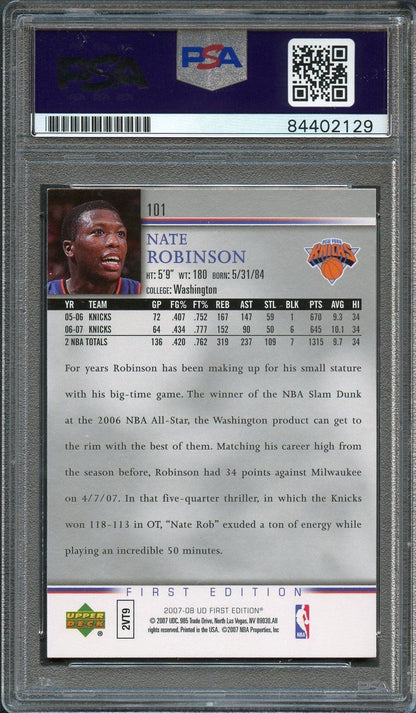 2007-08 Upper Deck First Edition #101 Nate Robinson Signed Rookie Card AUTO PSA