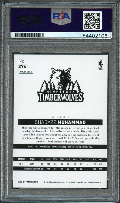 2013-14 NBA Hoops #274 Shabazz Muhammad Signed Rookie Card AUTO PSA Slabbed RC T