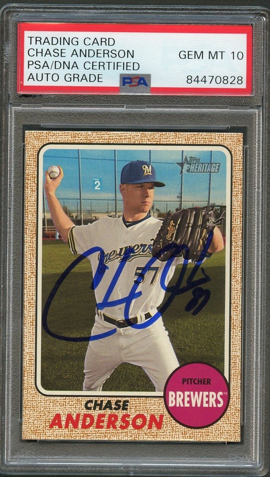 2017 Topps Heritage High Number #644 Chase Anderson Signed Card PSA Slabbed Auto