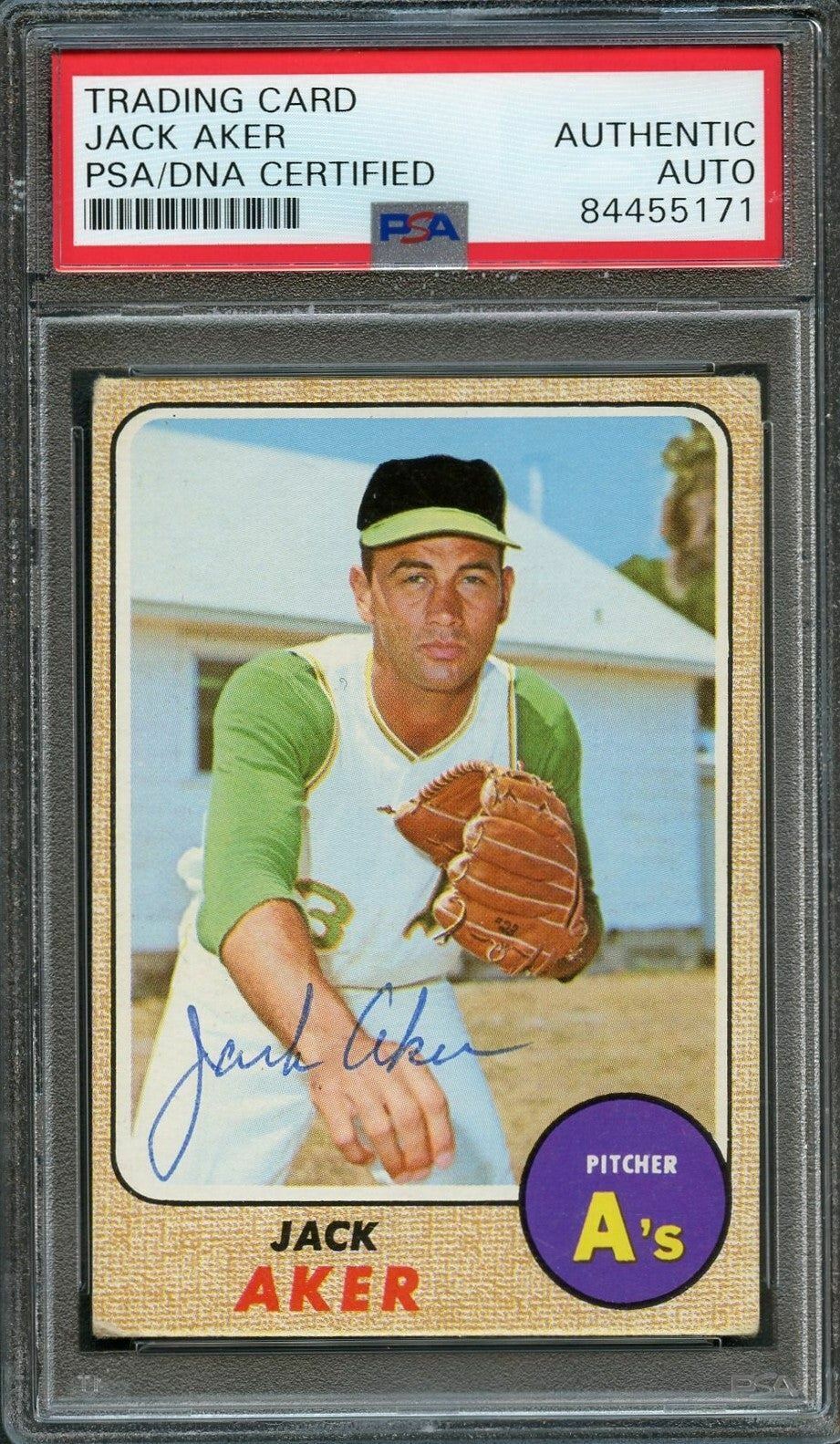 1968 Topps #224 Jack Aker Signed Card PSA Slabbed Auto A's