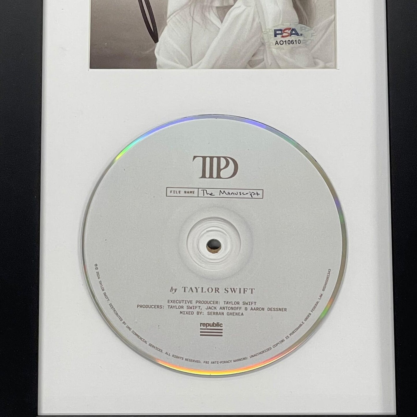 Taylor Swift Signed CD Cover Framed PSA/DNA The Tortured Poets Department TTPD