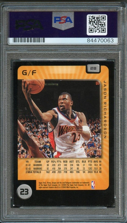 2003-04 Upper Deck Victory #28 Jason Richardson Signed Card AUTO PSA Slabbed War