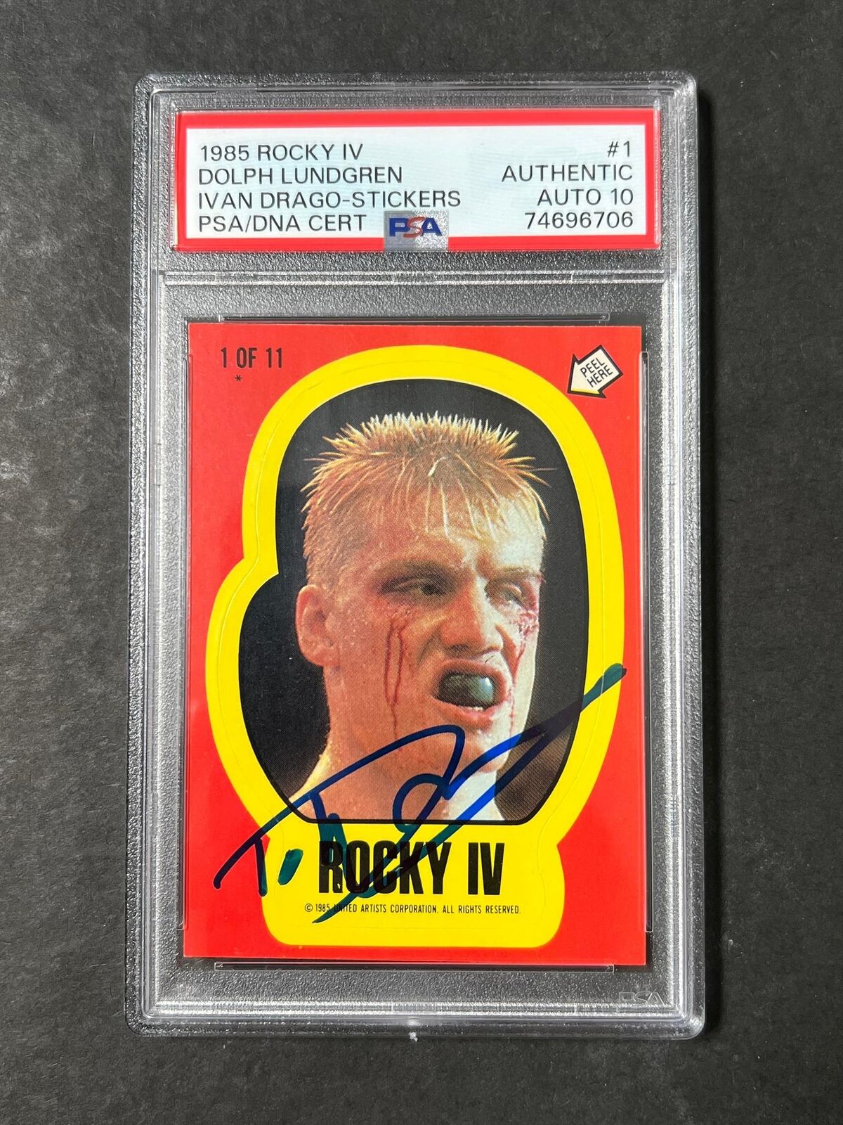 1985 Rocky IV #1 Signed Stickers Dolph Lundgren Ivan Drago Stickers PSA Auto 10