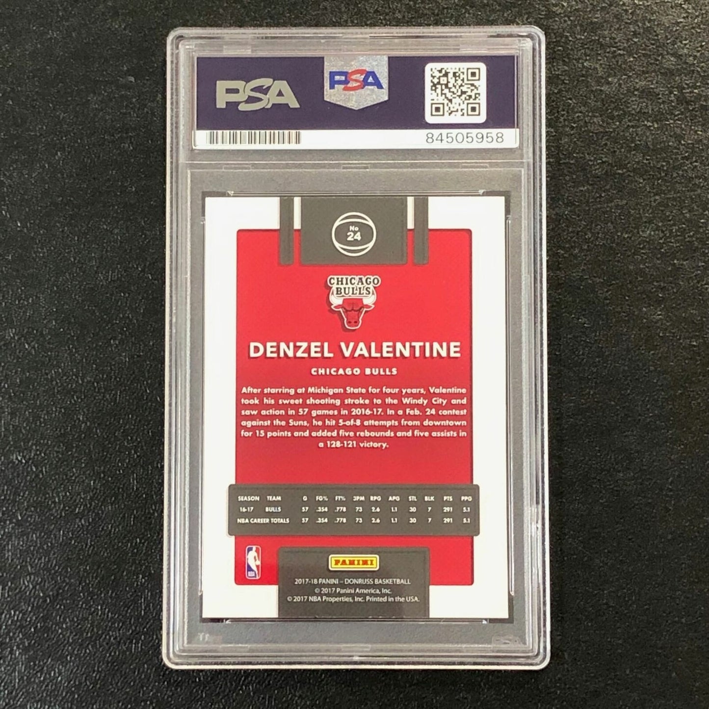 2017-18 Donruss Basketball #24 Denzel Valentine Signed Card AUTO PSA Slabbed Bul