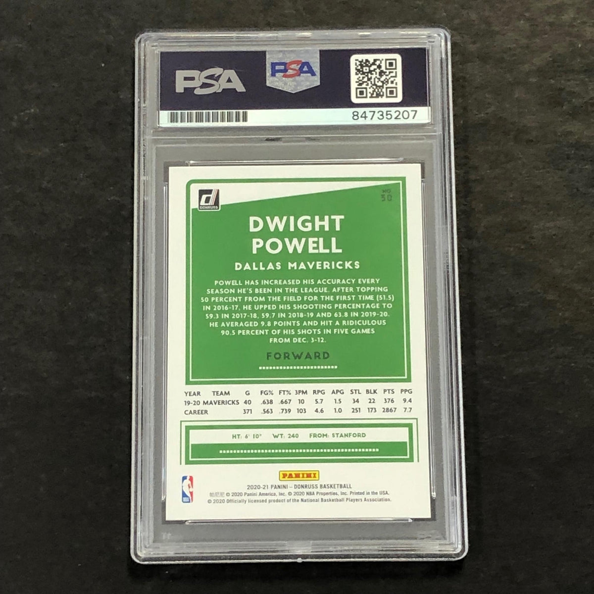 2020-21 Donruss Panini #30 Dwight Powell Card PSA Slabbed Mavericks