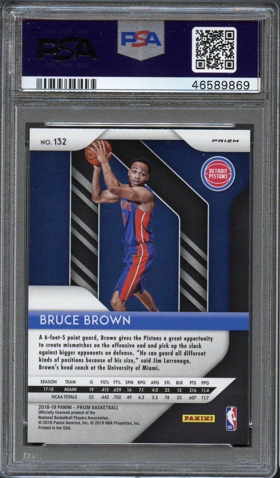 2018 Panini Prizm #132 Bruce Brown Purple Wave PSA 9 Mint RC