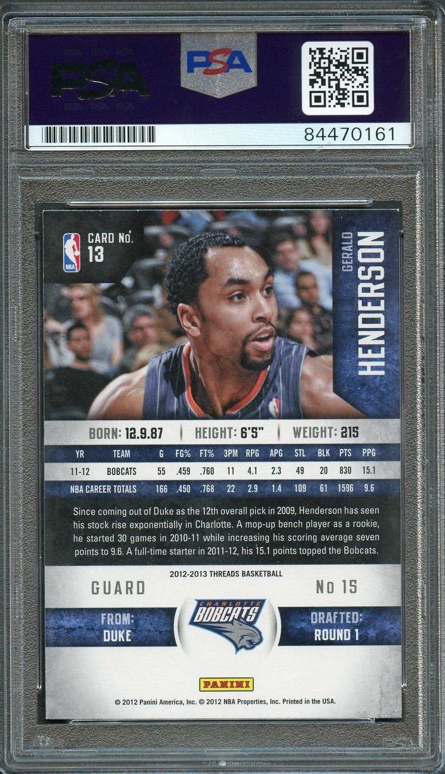 2012-13 Panini Threads #13 Gerald Henderson Signed AUTO PSA Slabbed Hornets