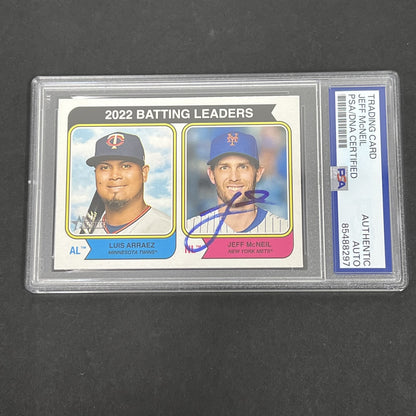 2023 Topps Heritage #201 Jeff McNeil Batting Leaders signed card PSA Auto 10