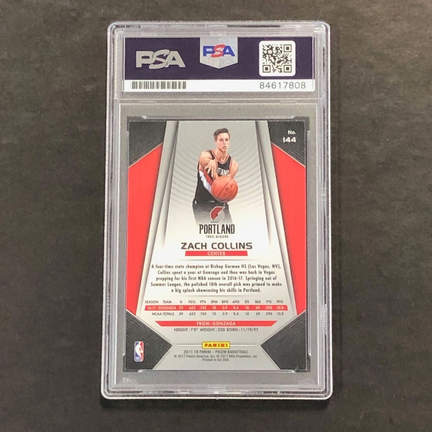 2017-18 Panini Prizm #144 ZACH COLLINS Signed Card AUTO 10 PSA Slabbed RC Blazer