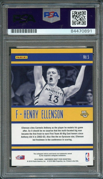 2016-17 Contenders Draft Picks #5 Henry Ellenson Signed Card AUTO 10 PSA Slabbed