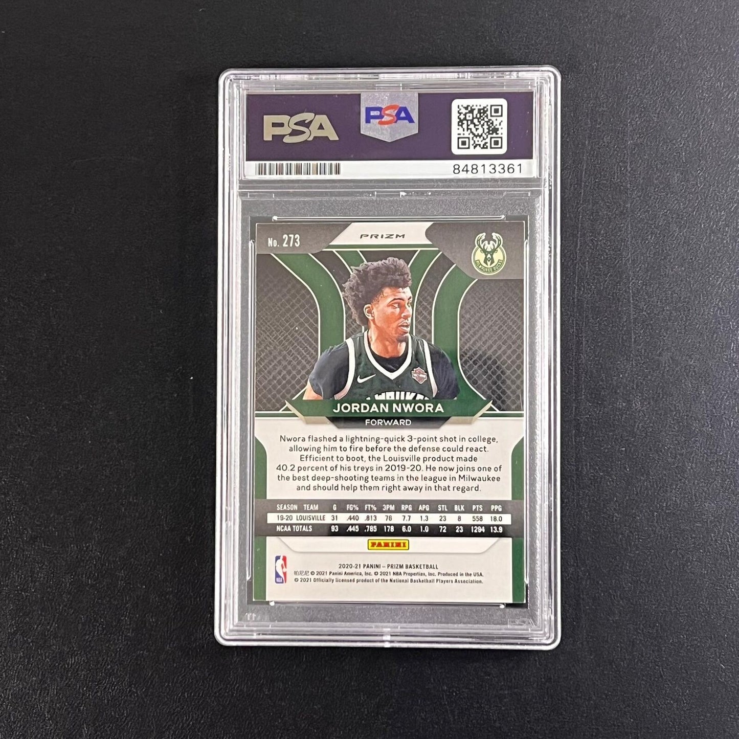 2020-21 Panini Prizm #273 Jordan Nwora Signed Card AUTO PSA/DNA Slabbed Bucks