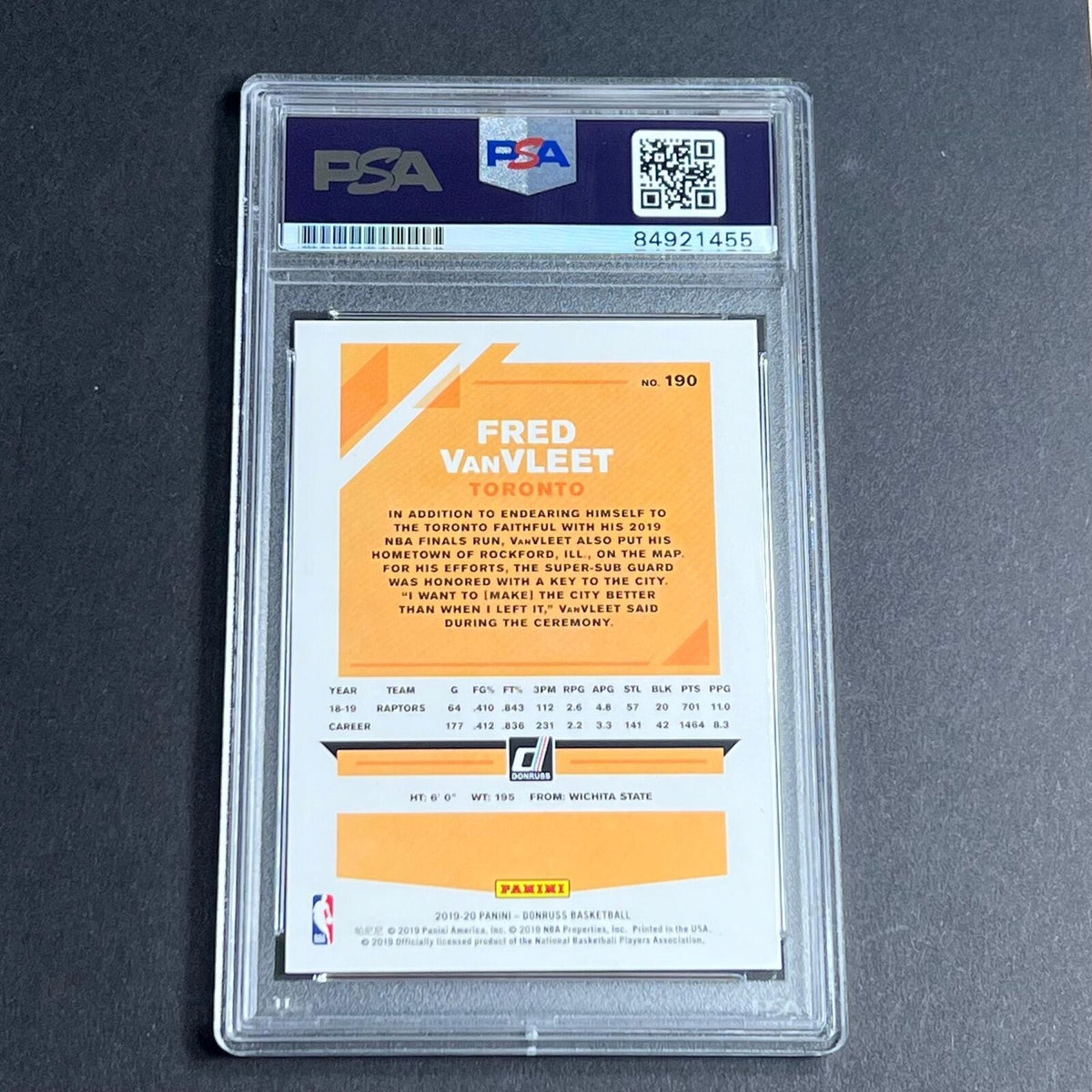 2019-20 Panini Donruss #190 Fred VanVleet Signed Card AUTO 10 PSA Slabbed Raptor