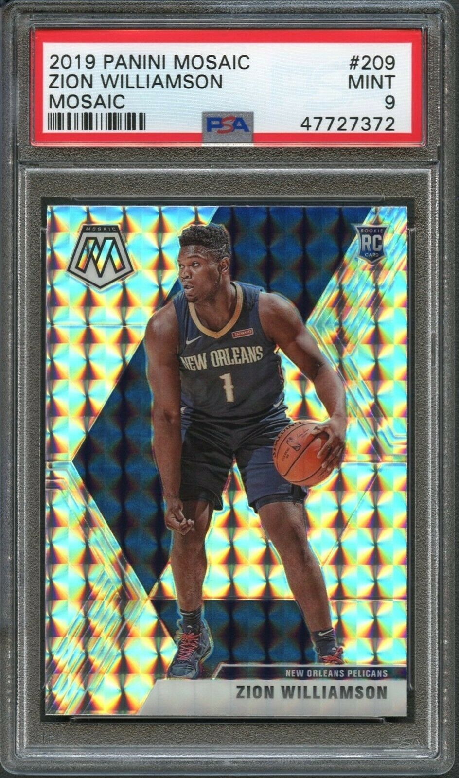 2019 Panini Mosaic #209 Zion Williamson Mosaic Silver Wave PSA 9 Mint GSM